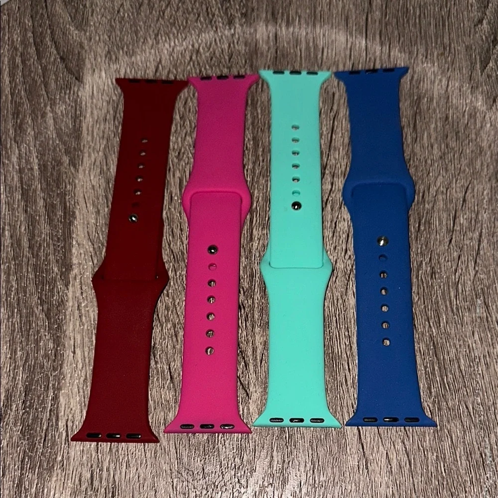 For Apple Watch - 45 - Silicone Watch Bands Set - Red, Pink, Mint, Blue